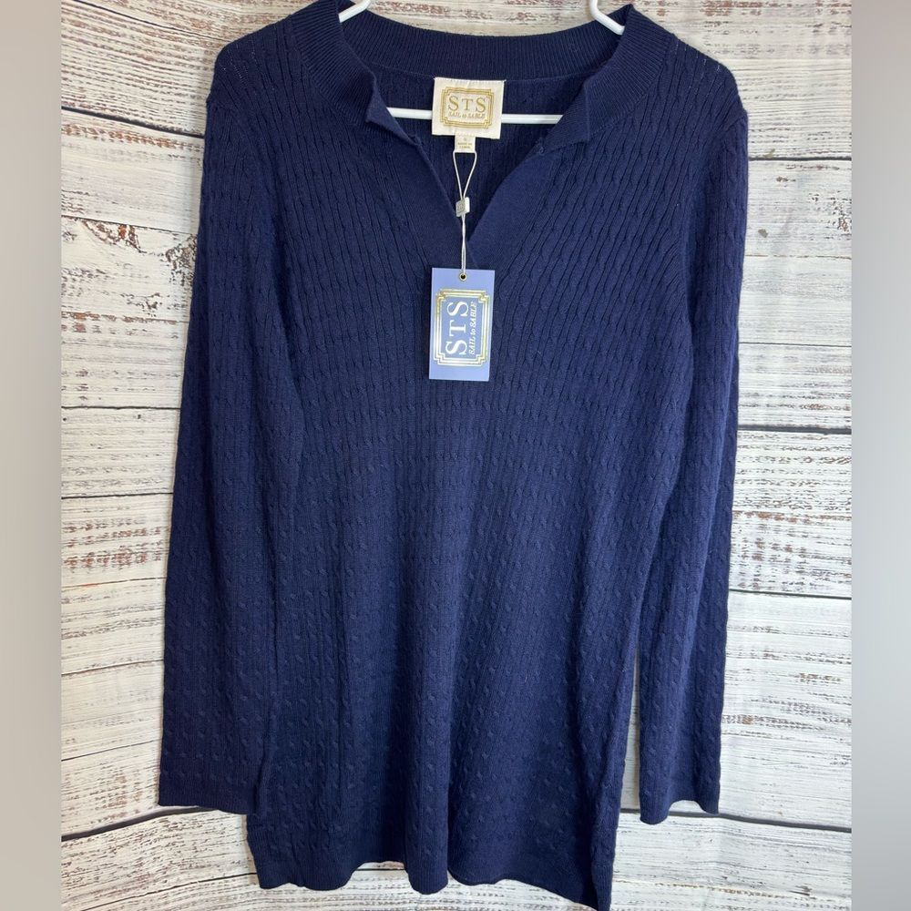 Sail To Stable Sweater Womens Size Small cable knit Navy Blue Cotton Wool Blend
